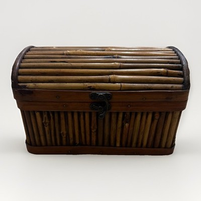 Vintage Slatted Bamboo Treasure Chest With Brass Hardware Box Organizer Storage