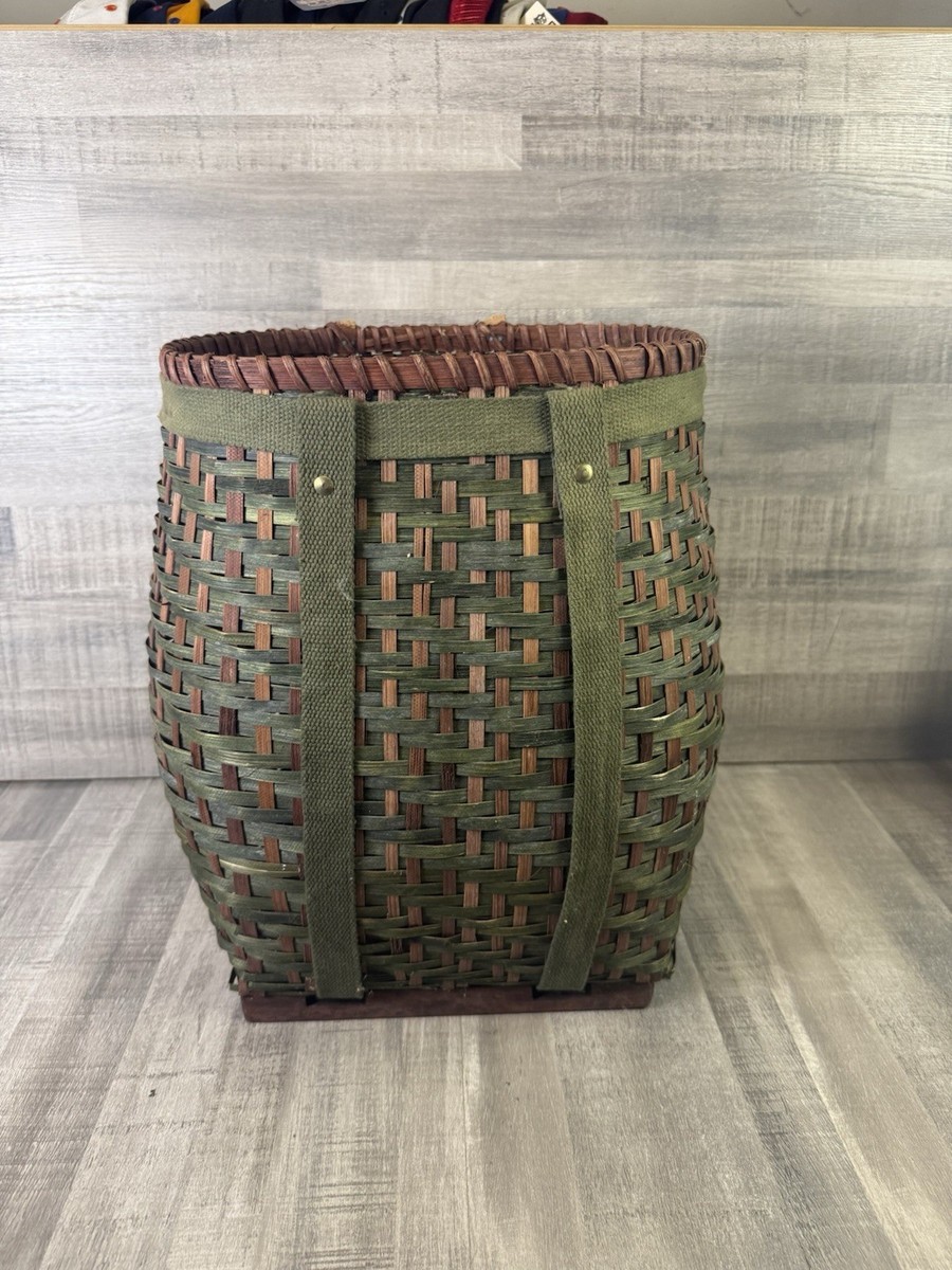 VINTAGE ADIRONDACK TRAPPERS BACKPACK HUNTING FISHING WOOD SPLINT BASKET 15”
