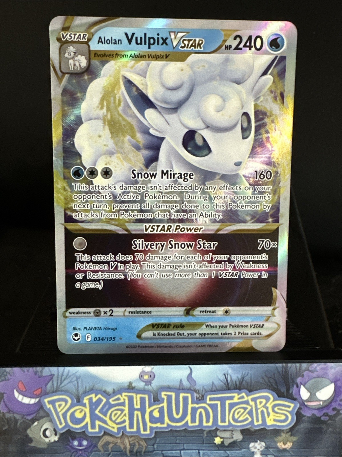 Pokemon Card Alolan Vulpix VSTAR 034/195 Silver Tempest Half Art Ultra Rare NM