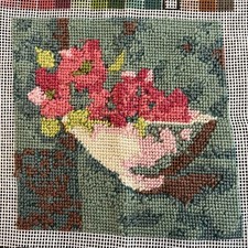 2012 COMPLETED Dimensions Mini Flower In Bowl Pastels Needlepoint 5  x5   READ 