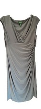 Lauren Ralph Lauren Solid Gray Womens Essential Dress Sz 10 Cinched Waist Slinky