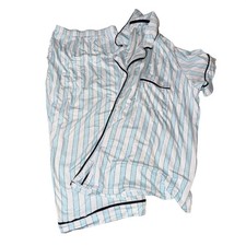 Layla Pajamas Set Blue White Stripe Dot Short Sleeve Button Up capris 2X Plus