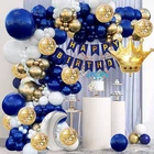 Blue & Gold Balloon Set For Men's Birthday. Foil & Latex Balloons, Banner.