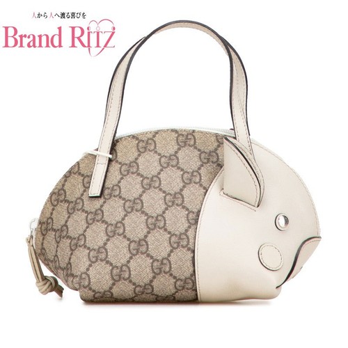 Used Gucci Gg Children'S Zoo Pig Mini Handbag S 271093 Beige Pvc Leath