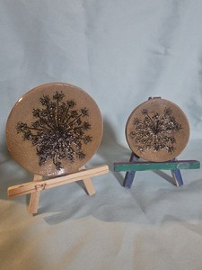 Set of 2 Handmade Studio Pottery Plates- Queen Anne's Lace-Signed by artist OOAK