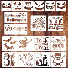 18 Pieces Halloween Stencils, Reusable Happy Halloween Ghost Bat Witch Pumpkin S