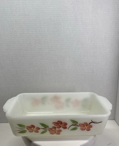 VTG Anchor Hocking Fire King Peach Blossom 1Qt Loaf Pan Or Refrigerator Dish