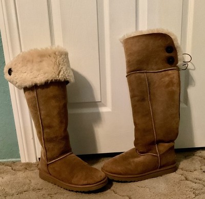 UGG Women s Bailey Button Over-the-Knee Chestnut Sheepskin Boots Size 9