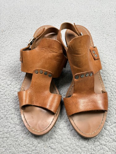 Barbara Barbieri Sandals Womens Size 8 Brown Leather Slingback Block Heel Italy