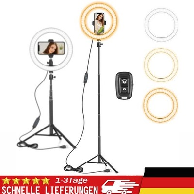 10inch Ringlicht mit Profi Stativ LED USB Fernbedienung 3 Farb Modus Vlogging