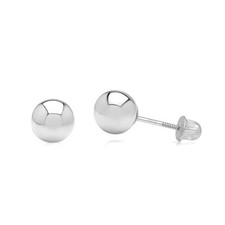 14k White Gold Round Ball Stud Secure and Comfortable Screw Back Earrings