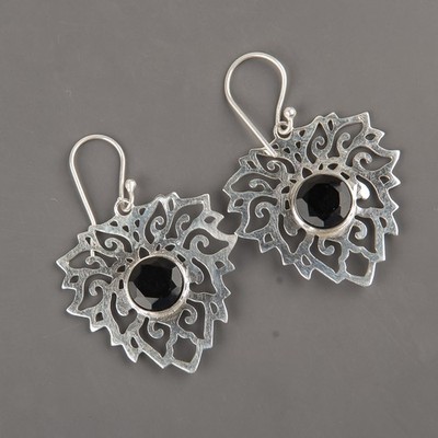 Sterling Silver Root Chakra Black Onyx Gemstone Drop Bezel Wife Earrings Jewelry