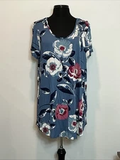 Be Stage Plus Size 3XL Smokey Blue Floral Stretchy Tee 
