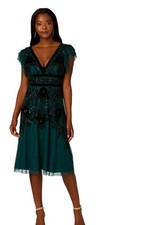 Adrianna Papell Velvet-Trim Embellished Dress Sz 2 Midi Beaded Fairy Grunge $799