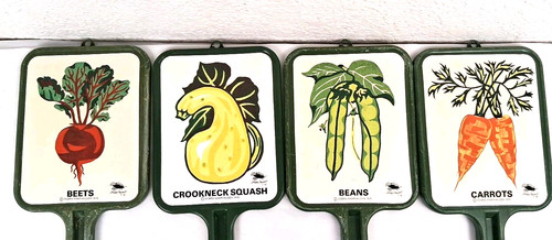 4 VTG 1976 Happy Harvest Debra Kamphausen Garden Sign Markers Stakes Plastic