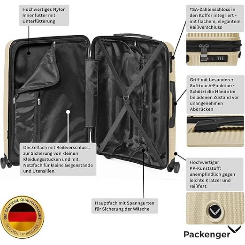 Reisekoffer mit 4 Rollen Koffer Set Trolley Taupe Beige Hartschalen 3tlg. TSA - Bild 3 von 4