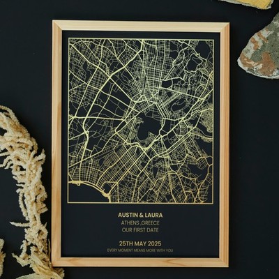 Personalised Foil Map Print of Any Location, Metallic Foil Map Print, A4 Print