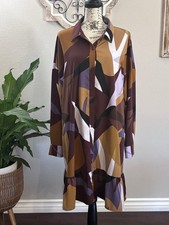 Nine West Womens Multicolor Abstract Long Shirt Dress Size XL