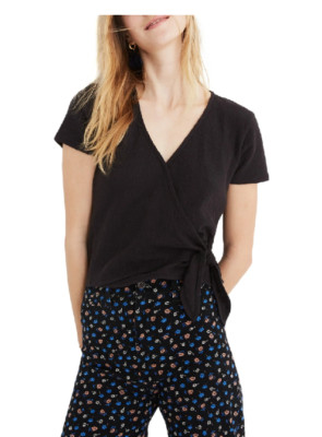 Madewell Texture & Thread Textured Wrap Top Size XS Black