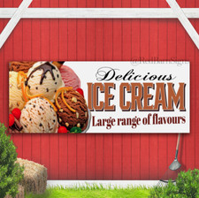 DELICIOUS ICE CREAM LARGE RANGE OF FLAVOURS Indoor Outdoor Banner sign with grom