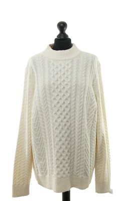 Land's End Damen Pullover Pulli XL offwhite Stehkragen Grobstrick mit Baumwolle
