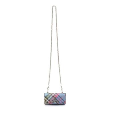 Vivienne Westwood Lip Case Blue Pink Check SAFFIANO Accessory Case