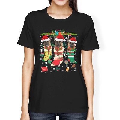 1 T-Shirt Damen lockere Passform Weihnachtsstrümpfe mit Deutschen Schäferhunden