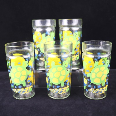 Vintage 5 Pc Lot Peanut Butter Jelly Jar Turtle Sea Life Tumbler