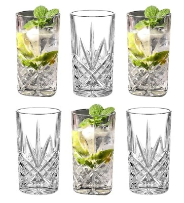 ROYAL CUISINE 6 pcs Crystal Melodia Tall Highball Drinking Glasses Best Premium Quality 370ml