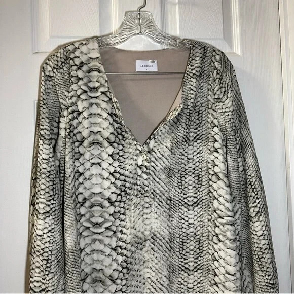 Adrienne Tan/Beige Python/Snake Print V Neck Long… - image 5