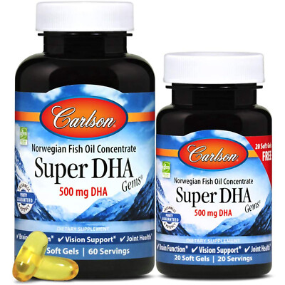 Carlson Labs Super DHA Gems 500 mg, 60 + 20 Softgels