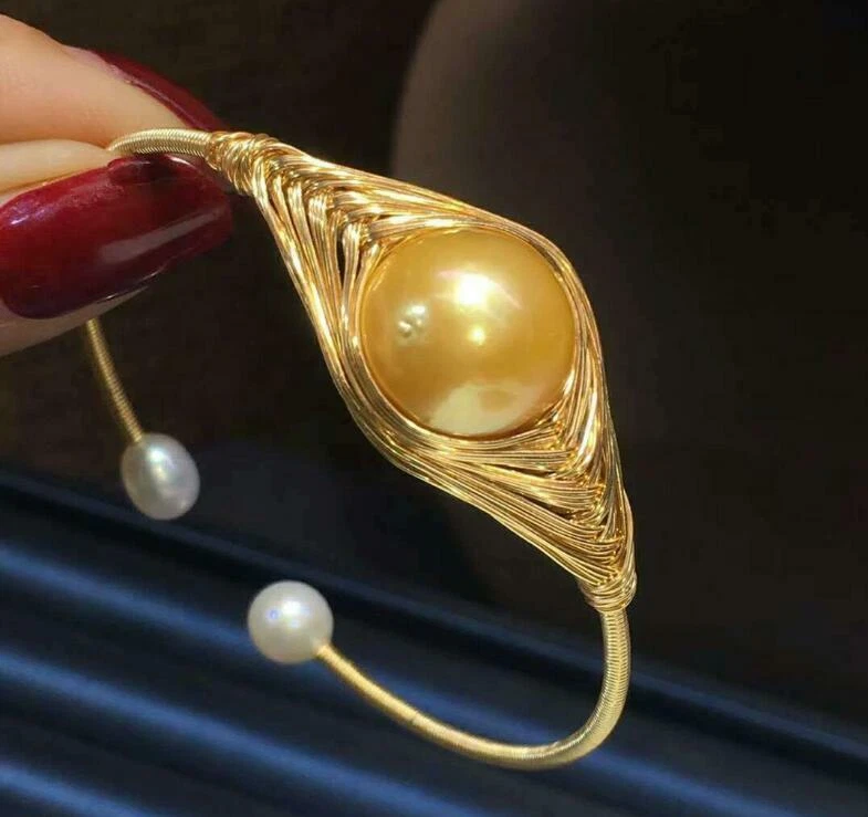 new 1pcs  13-14mm AAA Gold Natural South Sea round pearl Bracelet 14K Gold - Image 3 of 4