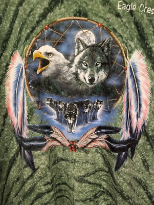 Tie Dye Wolf Eagle Mens Extra Large Green Gildan Heavy Cotton Shirt Eagle Crest