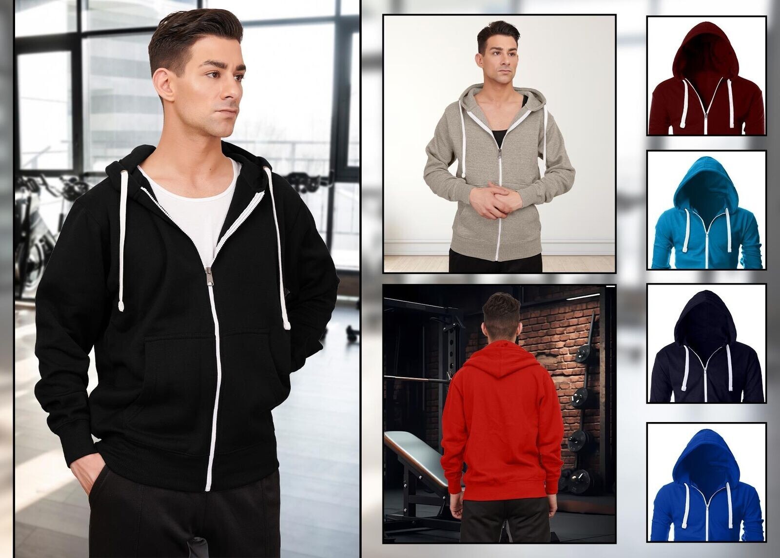 Nuevo Hombre Liso Polar Top con Cremallera Sudadera con Capucha Chaqueta Suéter