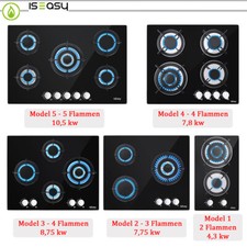 Gaskochfeld 2/3/4/5 Flammen Glaskeramik Gasherd Einbauherd Erdgas Propangas Schw