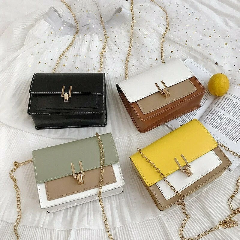 Mini Flap Square Bag Solid Color Fashionable Chain Strap