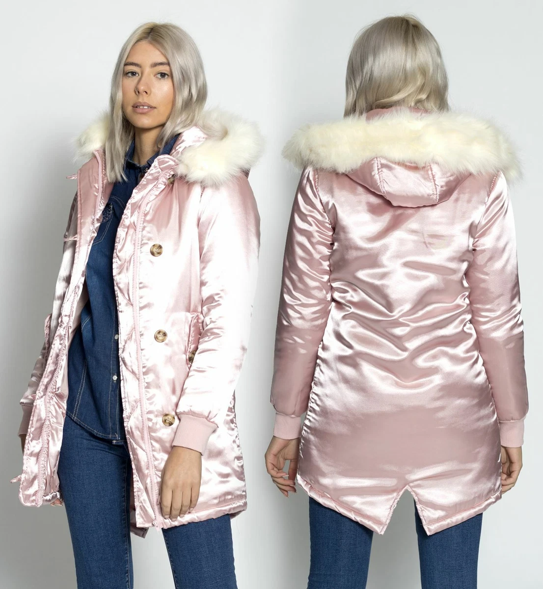 Pink top parka coat