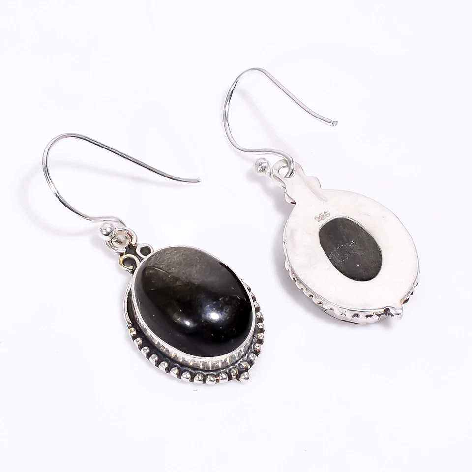 Golden Sheen Obsidian Gemstone Solid 925 Sterling Silver Handamde Earring V228 - Imagem 4 de 4