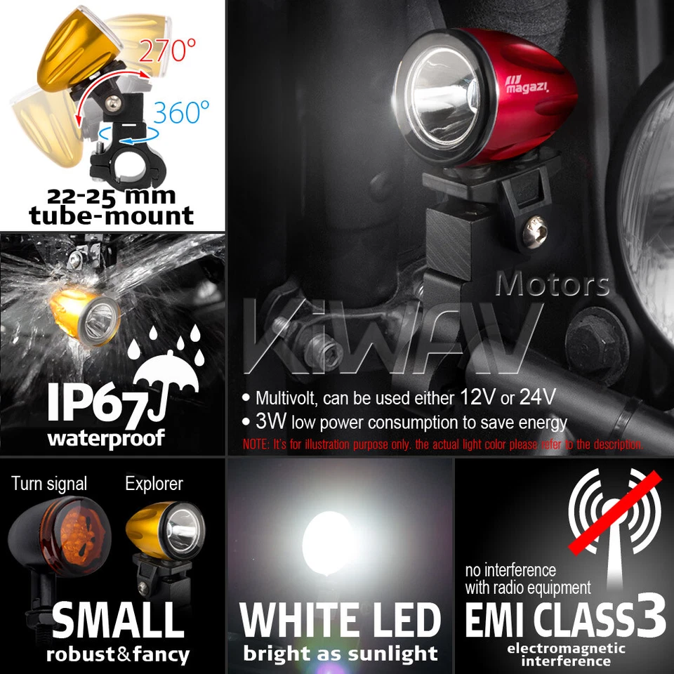 mini foco de luz LED carcasa roja 22-25 mm diámetro barra se adapta a Suzuki Yamaha Foto 2 de 4