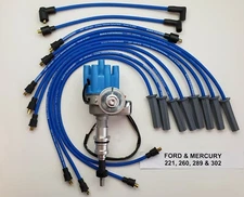 FORD 289 302 SMALL FEMALE CAP HEI DISTRIBUTOR + 8.5mm USA SPARK PLUG WIRES` BLUE