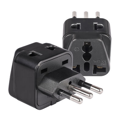 OREI 2 in 1 Universal/USA to Italy (Type L) Travel Adapter Plug - Black