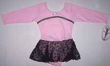 Moret Leotard Bodysuit Dress Skirt Skirtall 3/4 Slv Pink Black Heart New Girl XS