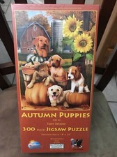 Jigsaw Puzzle Animal Dog Autumn Puppies Halloween 300 pieces NEW made in USA