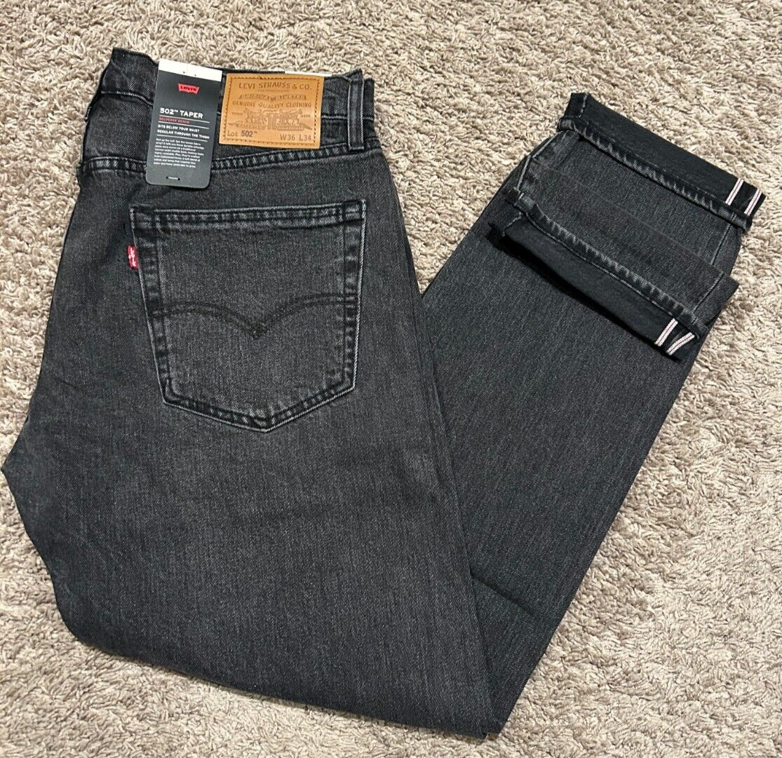 LEVI'S PREMIUM 502 REGULAR TAPER FIT SELVEDGE W\STRETCH JEANS 36X34 RT$128  1347