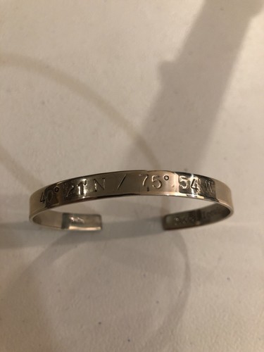 SIGNED TB & Co. LATITUDE LONGITUDE COORDINATES SILVER TONE METAL CUFF BRACELET