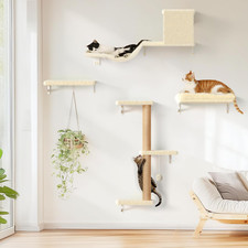 Beige Cat Wall Shelves Set - 4 in 1 Climbing Furniture with Scratching Post