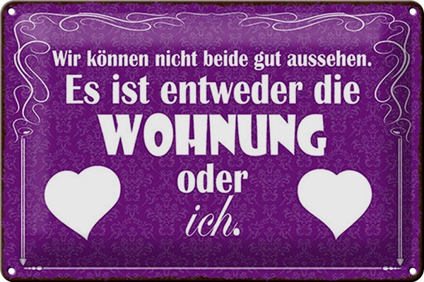 Blechschild Spruch 30X20 Cm Wohnung Oder Ich Gut Aussehen Deko Schild Tin Sign-image