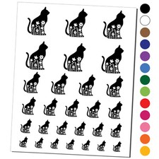 Floral Cat Temporary Tattoo Water Resistant Fake Body Art Set Collection