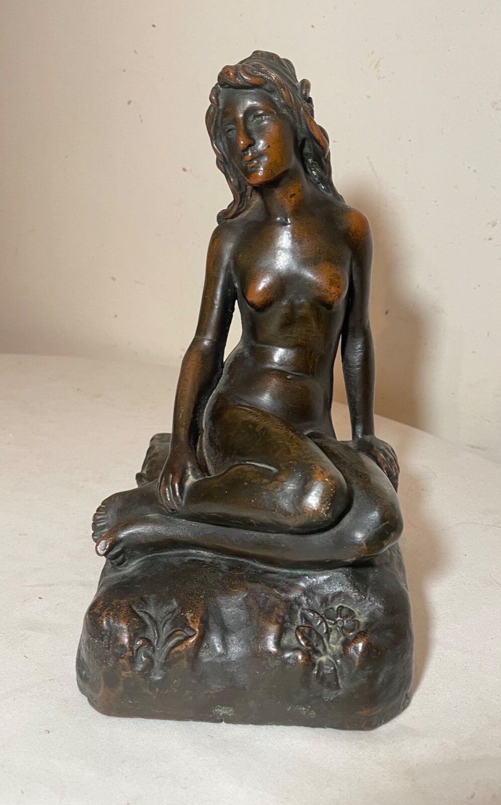 LARGE Antique KBW Kathodian Bronze Clad Nude Lady Bust Art Statue sculpture