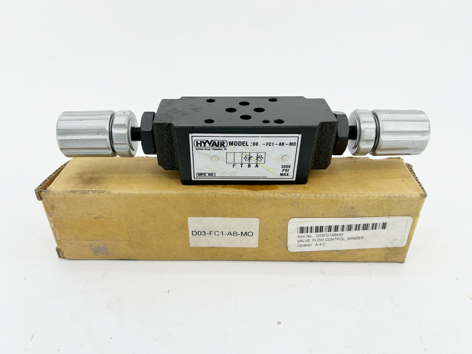 New Hyvair D03-FC1-AB-MO Flow Control Valve 300PSI